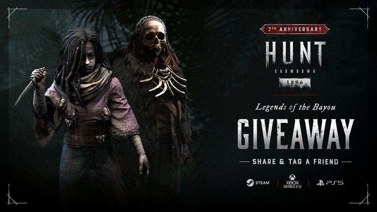 We’re celebrating Hunt’s 7th Anniversary with 7 days of giveaways! First up: Legends of the Bayou!

To enter:
✔️ Follow us
❤️ Like this post
🔄 RT &amp; tag a friend

More giveaways coming—don’t miss out! #7YearsOfHunt