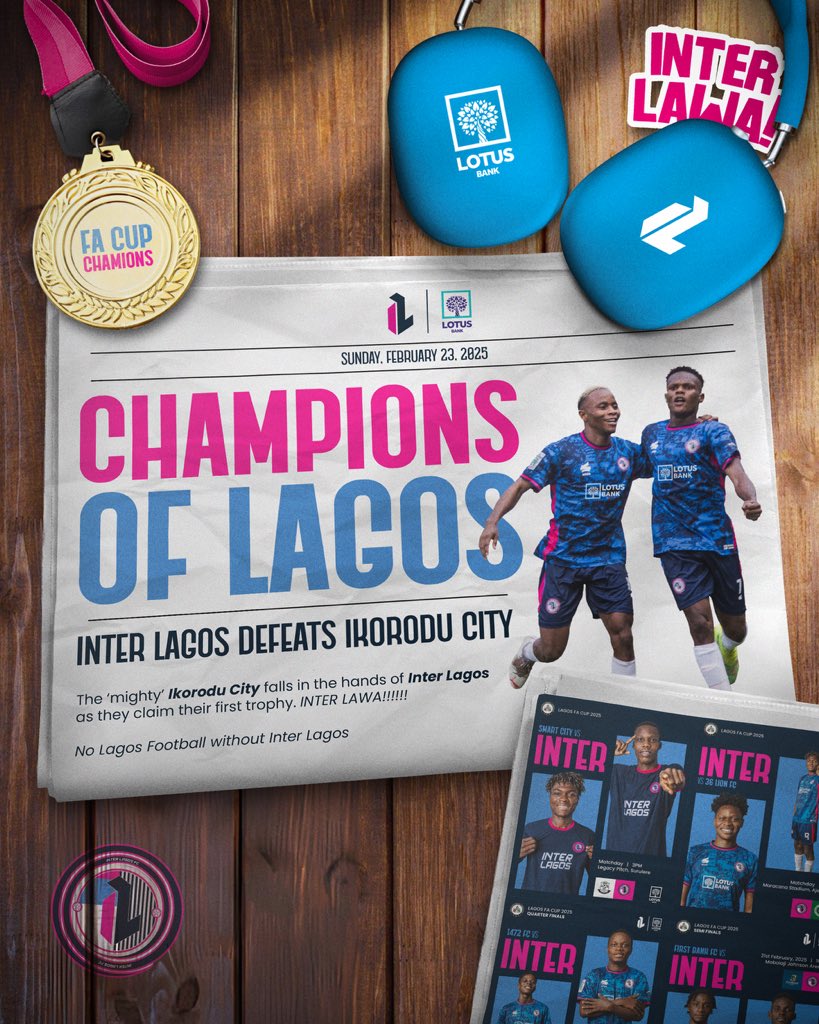 FA Cup upset in Lagos as second tier #InterLagos defeat high flying #NPFL side, <a href="/IkoroduCityFC/">IkoroduCityFC</a> 5-4 on penalties.

Sweet revenge for Inter after losing the 2024 finals to #WeAreIkoroduCityFC.

#LagosFACup #InterLagosFC #ThePrideOfLagos 
<a href="/LotusBank/">LOTUSBank</a>