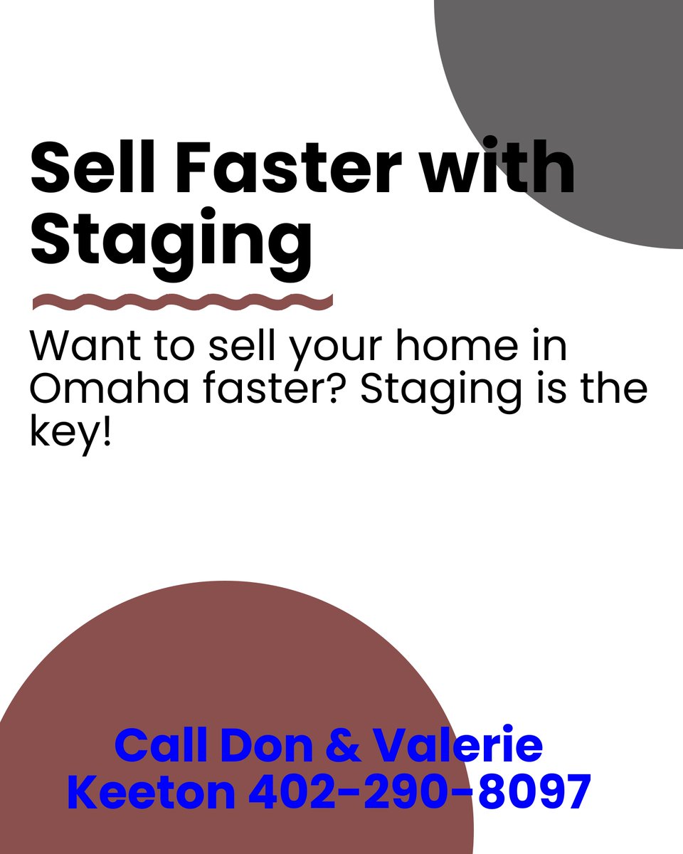 KeetonFamily's tweet photo. Want to sell your home in Omaha faster? Staging is 🔑! Homes staged sell up to 70% faster and can fetch 17% above the asking price. Don't let your selling opportunity slip away. Market smart, stage well, and see the difference. #OmahaRealEstate https://t.co/Y4DmWDR8T8