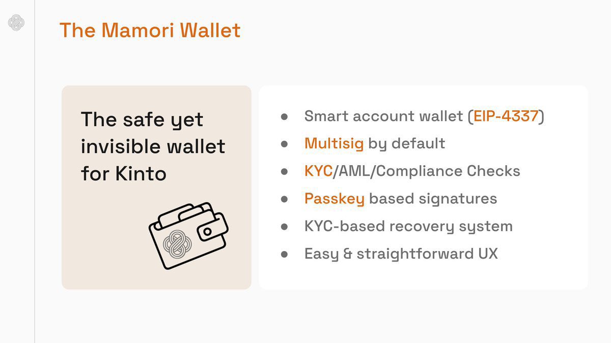 The Kinto wallet has been designed to maximize user security and ease of use.

Our invisible wallet can be used without any browser extensions and has many layers of security to protect user assets from everyday hacks, dusting, and phishing scams 🔒