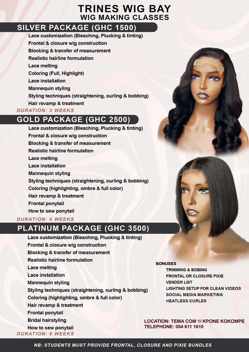 AbbanKatherine's tweet image. "Unlock your wig-making skills with Trines Wig Bay! ✨ Join our class and start creating flawless wigs like a pro. DM to register! #TrinesWigBay #WigMakingClass