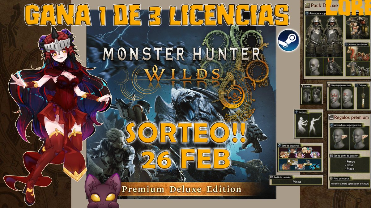 El Gremio NekOni te da la oportunidad de ser parte de y de ganar una de las 3 copias PREMIUM DELUXE que estaremos sorteando. Recuerda 
♥️LIKE
✅FOLLOW
🔄RETWEET 
y unirte a la comunidad para entrar al sorteo.
#MonsterHunterWilds #MonsterHunter #Giveaway #monsterhuntergiveaway