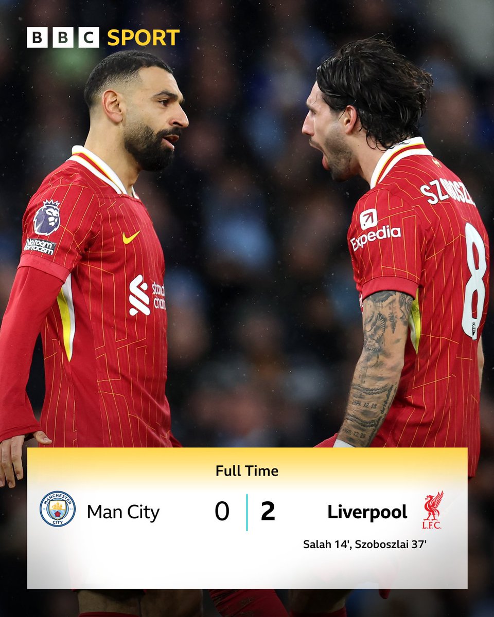 BBCSport's tweet photo. A huge win for Liverpool! 💪

They've played a game more but are now 11 points clear at the top of the Premier League.

#MCILIV #BBCFootball https://t.co/Fah6AzKILR