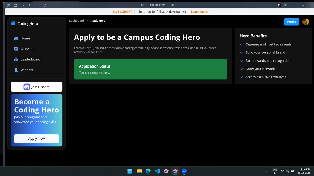 coder_nandan's tweet image. 🙏 I would like to thank @Hiteshdotcom Sir for approving my request on the Coding Hero platform Your support and knowledge mean a lot to me. 🌍💻
Grateful for the opportunity to learn and grow under your mentorship. 🚀✨
#codingHero
