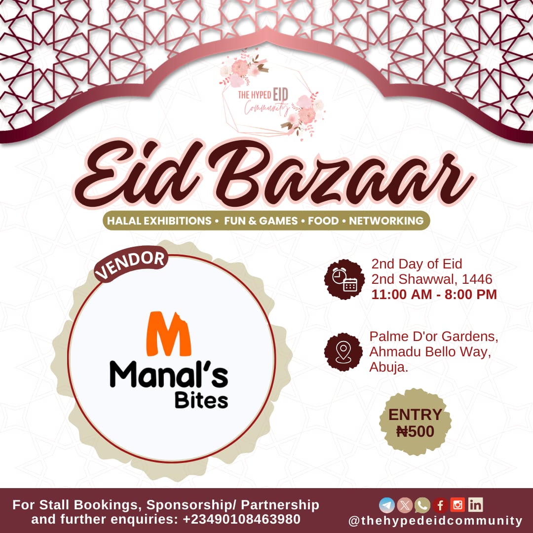 HypedEid's tweet image. @manalsbites will be live at #TheHECEidBazaar to celebrate Eid in grand style with their signature Cake Pops, Waffles, Popcorn &amp;amp; Candyfloss!

#EidCelebration #EidBazaar #AbujaEvents #CommunityVibes #eid2025 #EidInAbuja #HalalFun #HypedEidFamily #HypedEidCommunity #eidspecial…