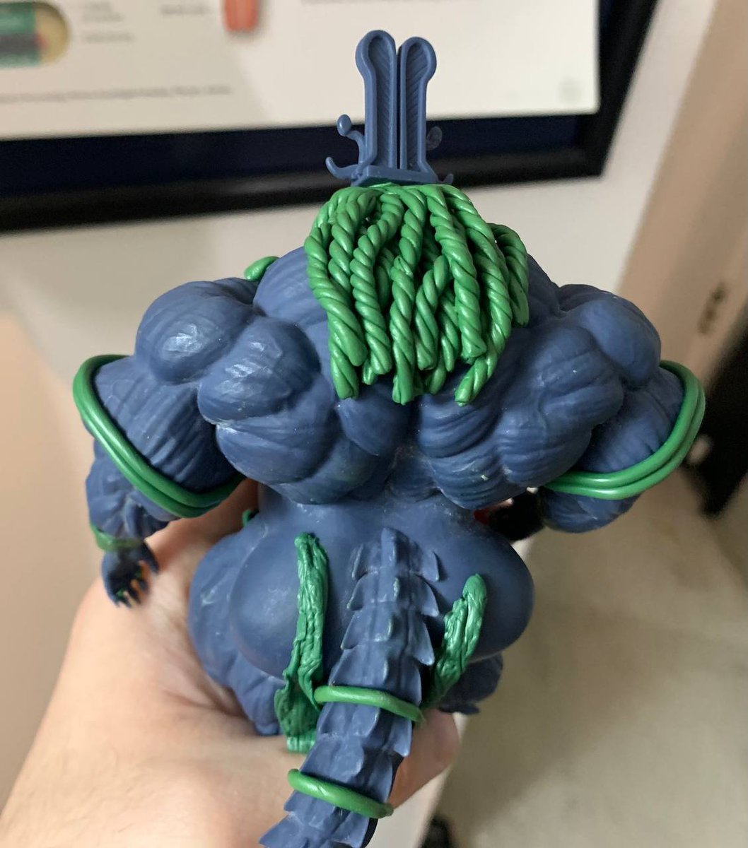 Been workin on a kitbashed 3D print of a big meaty Sobek. Sculpted the hair and jewelry with green stuff... I think I'll peel away the hair and loin clock to paint them separate, in order to make painting the skin easier. 
Sources for the models below in a reply :3