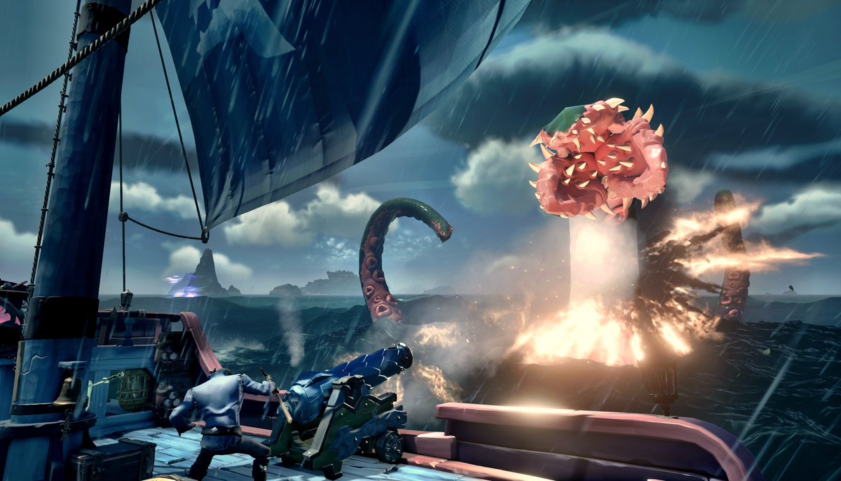 Got to see <a href="/NJStud3/">Dwaine</a> fight his first Kraken in a storm. This was awesome to see !! haven’t seen Kraken spawn in a storm in a hot min.  <a href="/SeaOfThieves/">Sea of Thieves</a> <a href="/RareLtd/">Rare Ltd.</a> #kraken #Season15 #WildThings 🦑