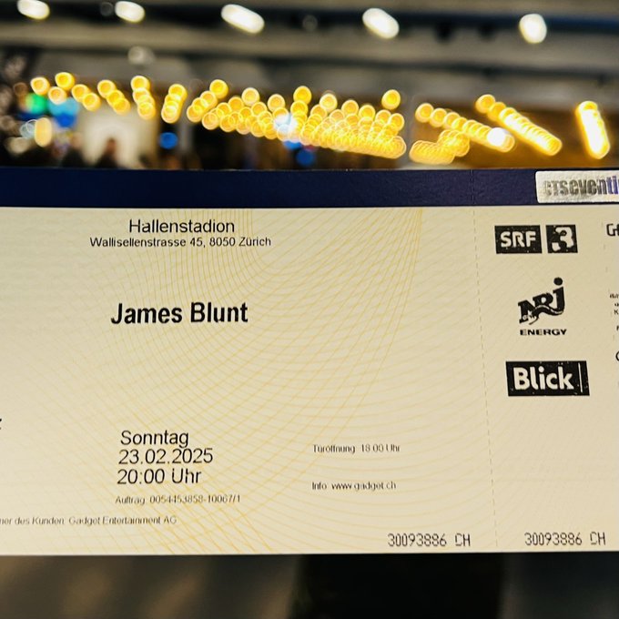 Don’t tell anyone this is the real reason I’m in Zürich right now or people will make fun of me… @JamesBlunt