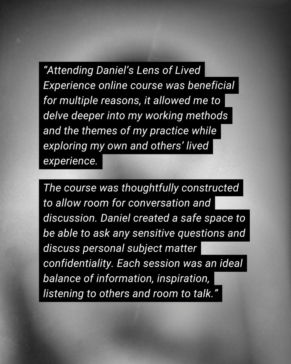 📷5 WEEK COURSE: LENS OF LIVED EXPERIENCE
📆12th March - 9th April (5 weeks), 7-9pm
💻Online
💷£210 (2 x 50% concessions avail)

Few places left on my course that sensitively explores how we identify &amp; visualise lived experiences using photography.

artsandhealthhub.org/events/lens-fb…
