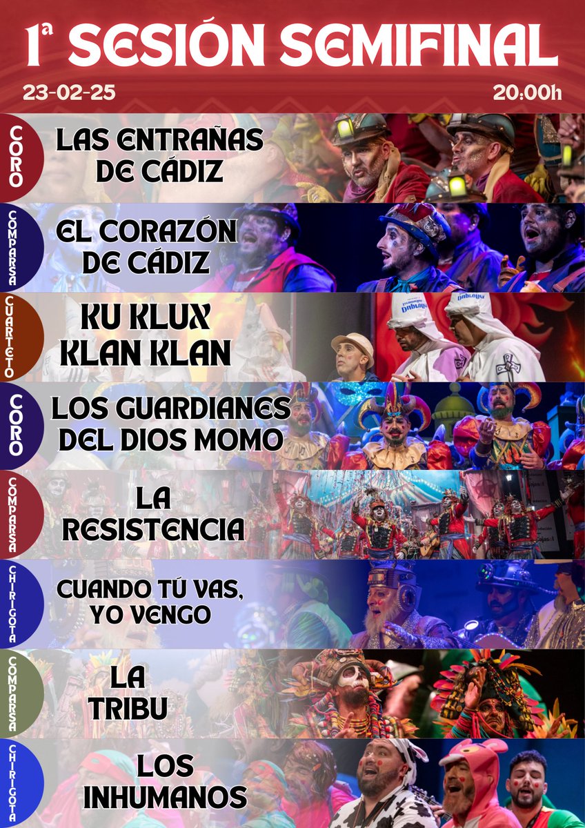 📋Orden de actuación de la primera sesión de Semifinales del #COAC2025

#COAC2025S1