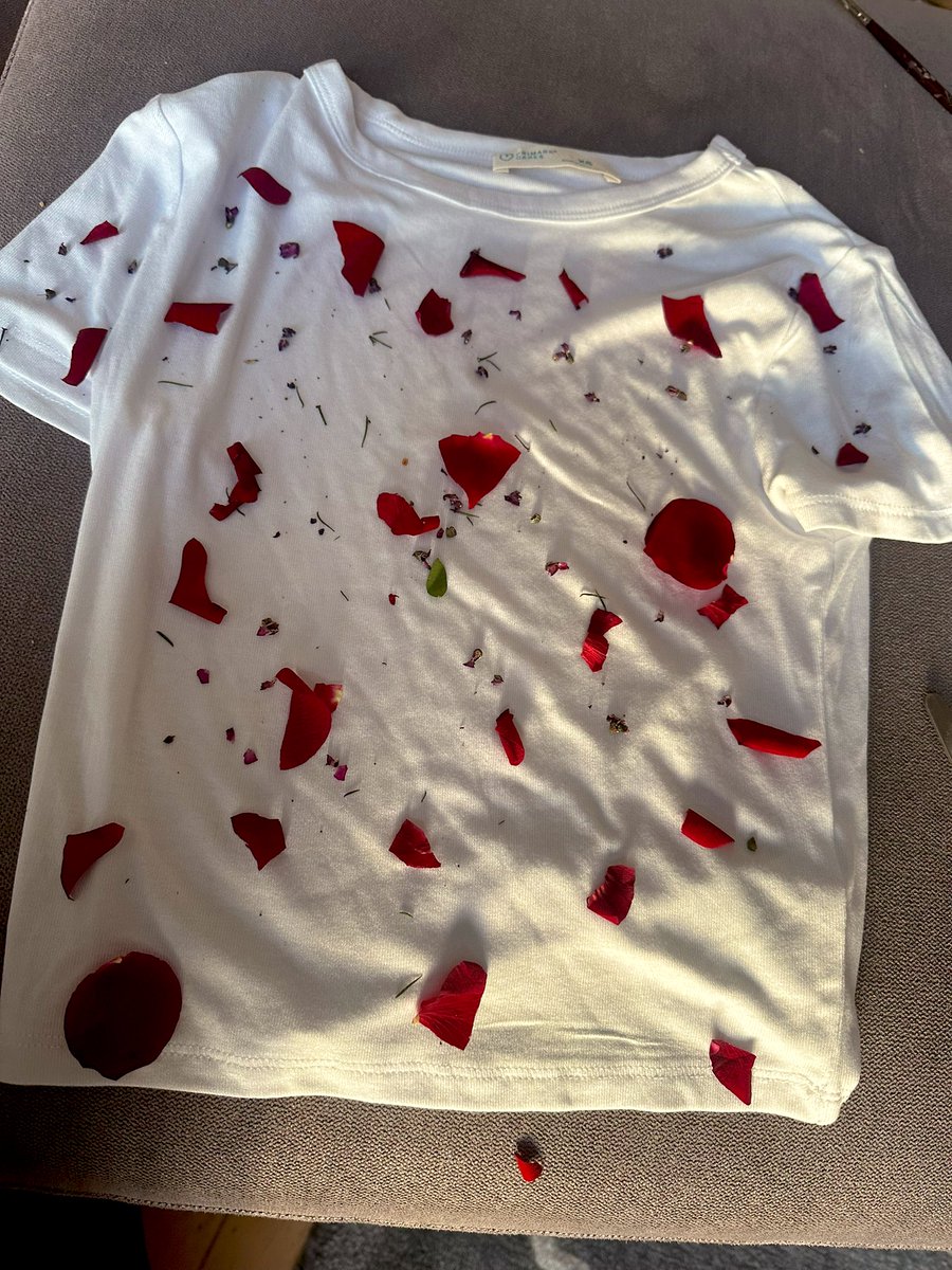 JustineStafford's tweet image. Tie-dyed a T-shirt using flower petals and it actually turned out pretty slick! 🤟🌹