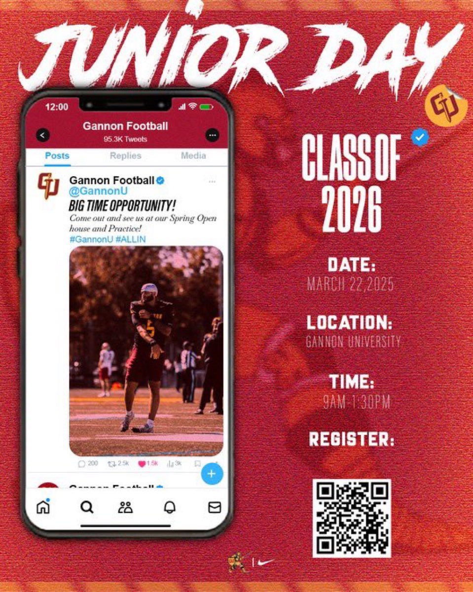 🚨🚨🚨Class of 2️⃣6️⃣🚨🚨🚨

Make sure you sign up for our Junior day and come and check out our facilities and campus!

Erie, PA and Gannon has a lot to offer you! 

Come be the difference for the future of this program! 

#GoldenStandard #uKNIGHTED