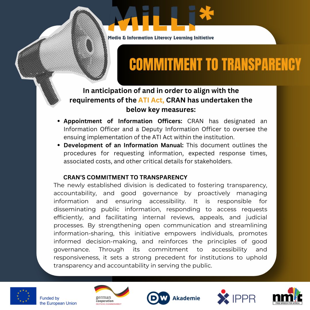 THANK YOU, I 👏 <a href="/CRANamibia/">CRAN</a> is leading the way by proactively implementing key measures to align with the ATI Act, from appointing Information Officers to establishing an Access to Information Division. 
An informed society is a powerful society!