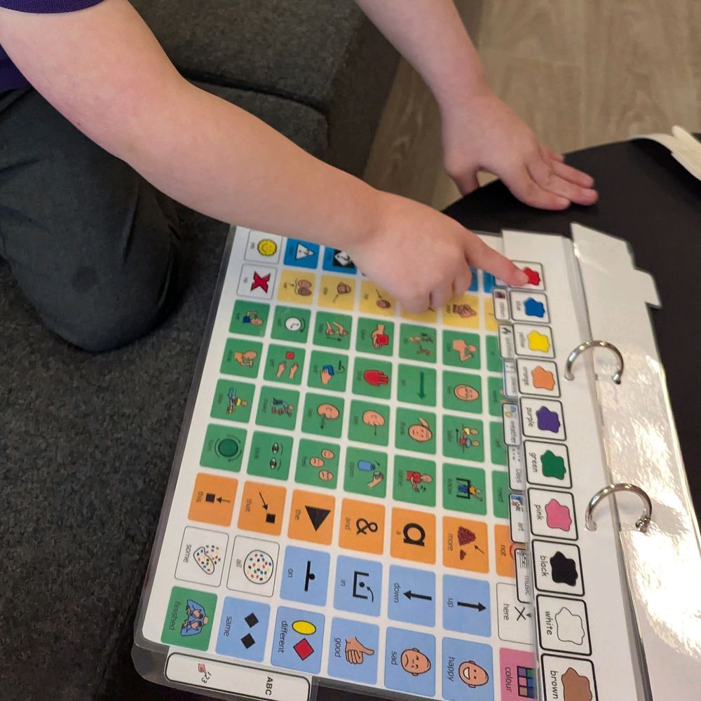 Playing with balloons while modelling paper &amp; power-based AAC options.
Between an app, this board, Makaton, speech &amp; gestures, he said he wanted a different colour of balloon, I had to blow it up, let go then he had to find where it landed (I had to stay on the seat &amp; not move).