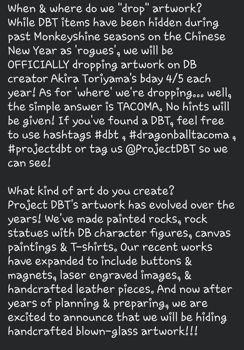 ProjectDBT's tweet image. Hey DBT fans, Android 18 (The Admin) here! This is our FAQ which was updated on our main page on FB within the last year. Pls read below to learn more about our event &amp;amp; to find answers to some of the ?s we recieve. Pls share for awareness! 🤘🐉✨️ #projectdbt #dragonballtacoma