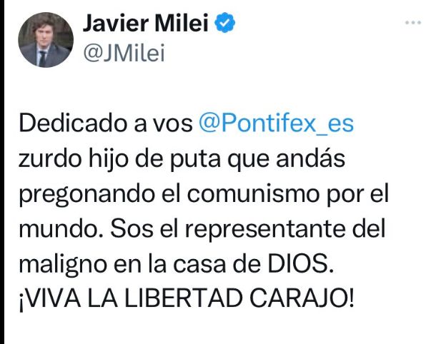 Recuerden que el Ponzidente estafador que corre a convenciones en las que se hacen saludos nazis a ponerse de alfombra de Trump y a intentar babosear a Musk, opina esto sobre su compatriota Francisco, el mejor Papa de la historia que hoy lucha por su vida.