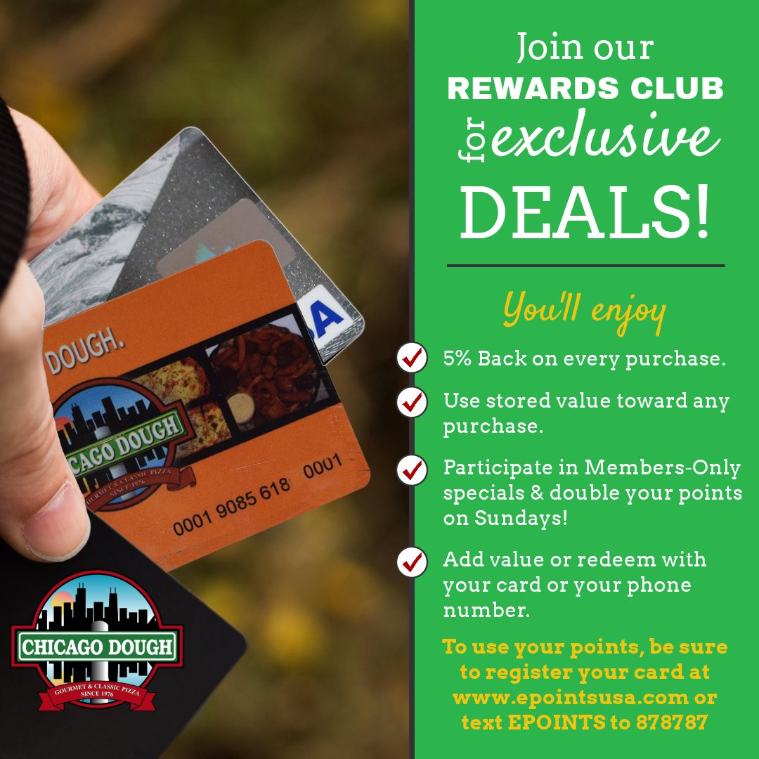 ChicagoDoughCo's tweet photo. Unlock exclusive deals and rewards! 🎉 Join our Rewards Club today and start earning perks with every visit. The more you enjoy, the more you save! 💸 https://t.co/2igTgSBbRY