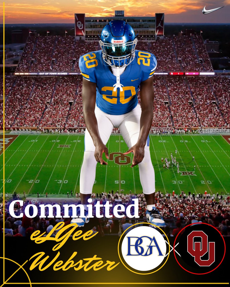 elgee webster (@elgee_webster) on Twitter photo Very Excited to announce my Commitment to Oklahoma to continue my football career and officially begin my meteorology career!
<a href="/JamesSkalski/">James Skalski</a> <a href="/FootballBga/">BGA Football</a> <a href="/bobbybentley/">Bobby Bentley</a> Very Excited to announce my Commitment to Oklahoma to continue my football career and officially begin my meteorology career!
<a href="/JamesSkalski/">James Skalski</a> <a href="/FootballBga/">BGA Football</a> <a href="/bobbybentley/">Bobby Bentley</a>