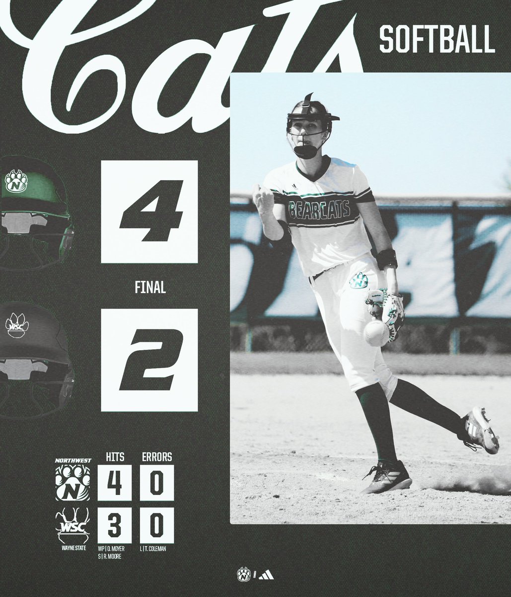 𝘽𝙚𝙖𝙧𝙘𝙖𝙩𝙨 &gt; 𝙒𝙞𝙡𝙙𝙘𝙖𝙩𝙨

Northwest downs Wayne State, 4-2, to open 2025 Washburn Invitational play.
Olivia Moyer tossed six innings, striking out four.

The '𝓒𝓪𝓽𝓼 are back to the field to play Minot State at 5:30 p.m.

#OABAAB