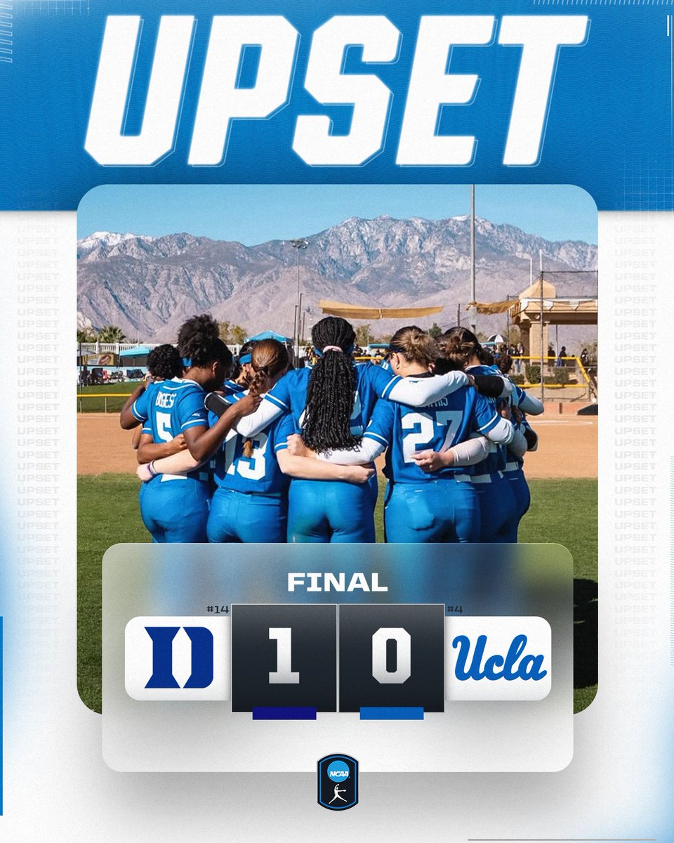 NCAA Softball (@ncaasoftball) on Twitter photo DUKE GETS IT DONE π
No. 14 <a href="/DukeSOFTBALL/">Duke Softball</a> gets the 1-0 win over No. 4 UCLA!
#NCAASoftball DUKE GETS IT DONE π
No. 14 <a href="/DukeSOFTBALL/">Duke Softball</a> gets the 1-0 win over No. 4 UCLA!
#NCAASoftball