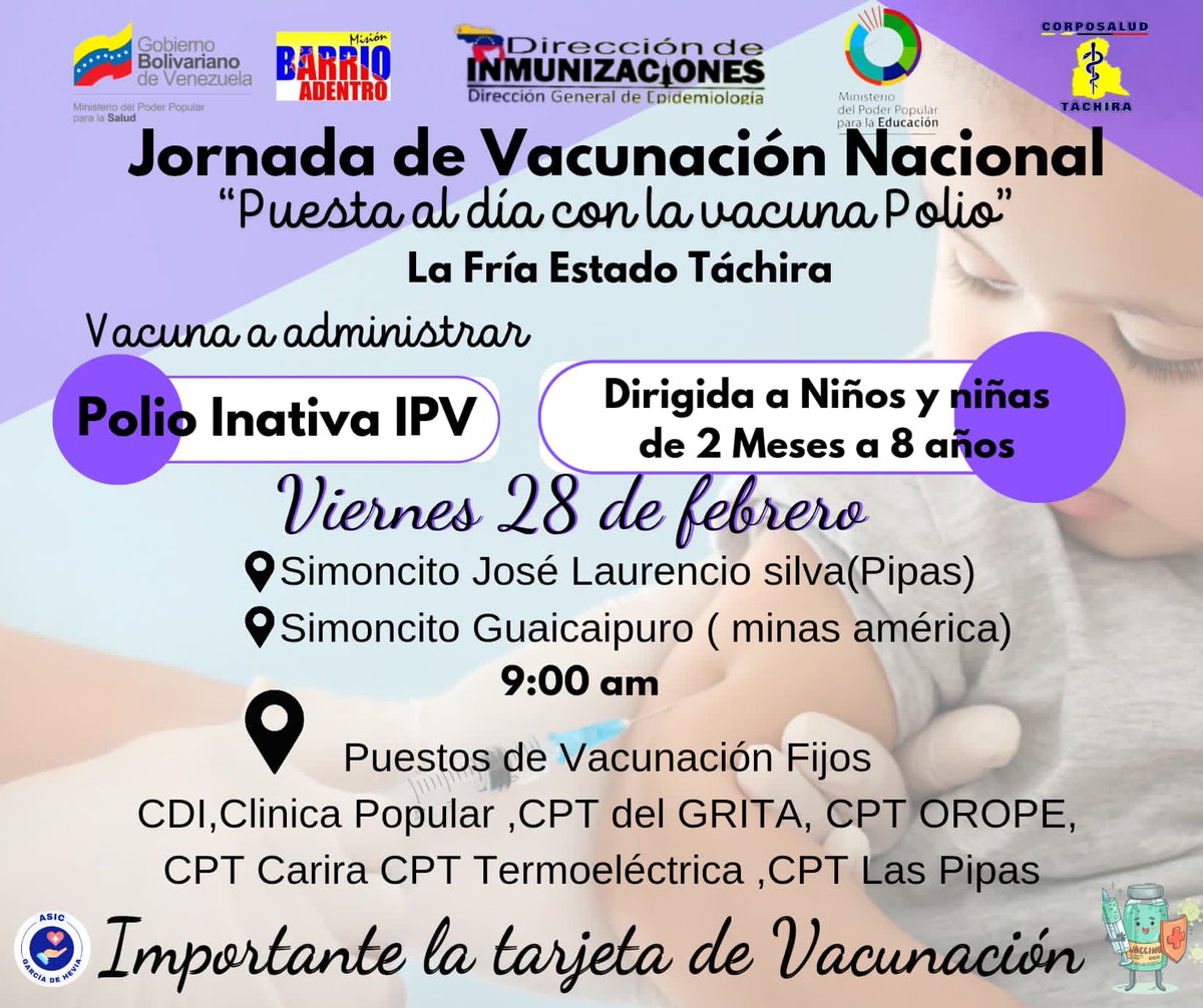 Asic García de Hevia planifica vacunación para proteger a niños con la IPV, gracias a las políticas de <a href="/NicolasMaduro/">Nicolás Maduro</a>  y la ministra <a href="/MagaGutierrezV/">Magaly Gutiérrez Viña</a>, durante los días 24 al 28 de febrero se estarán beneficiando alrededor de 635 niños y niñas con la jornada "Puesta al Día"