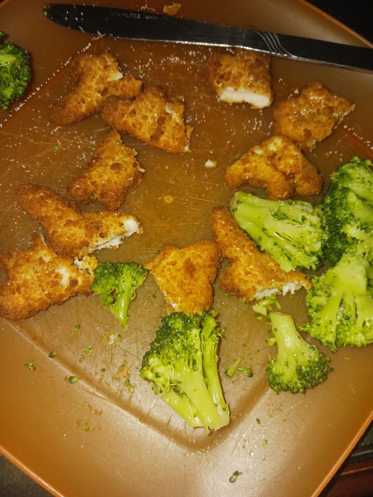 Snigglegros's tweet photo. #DroogleGrub mommy said I cpuld eat dino nuggies if I ate broccoli too https://t.co/6YA4lvGln8