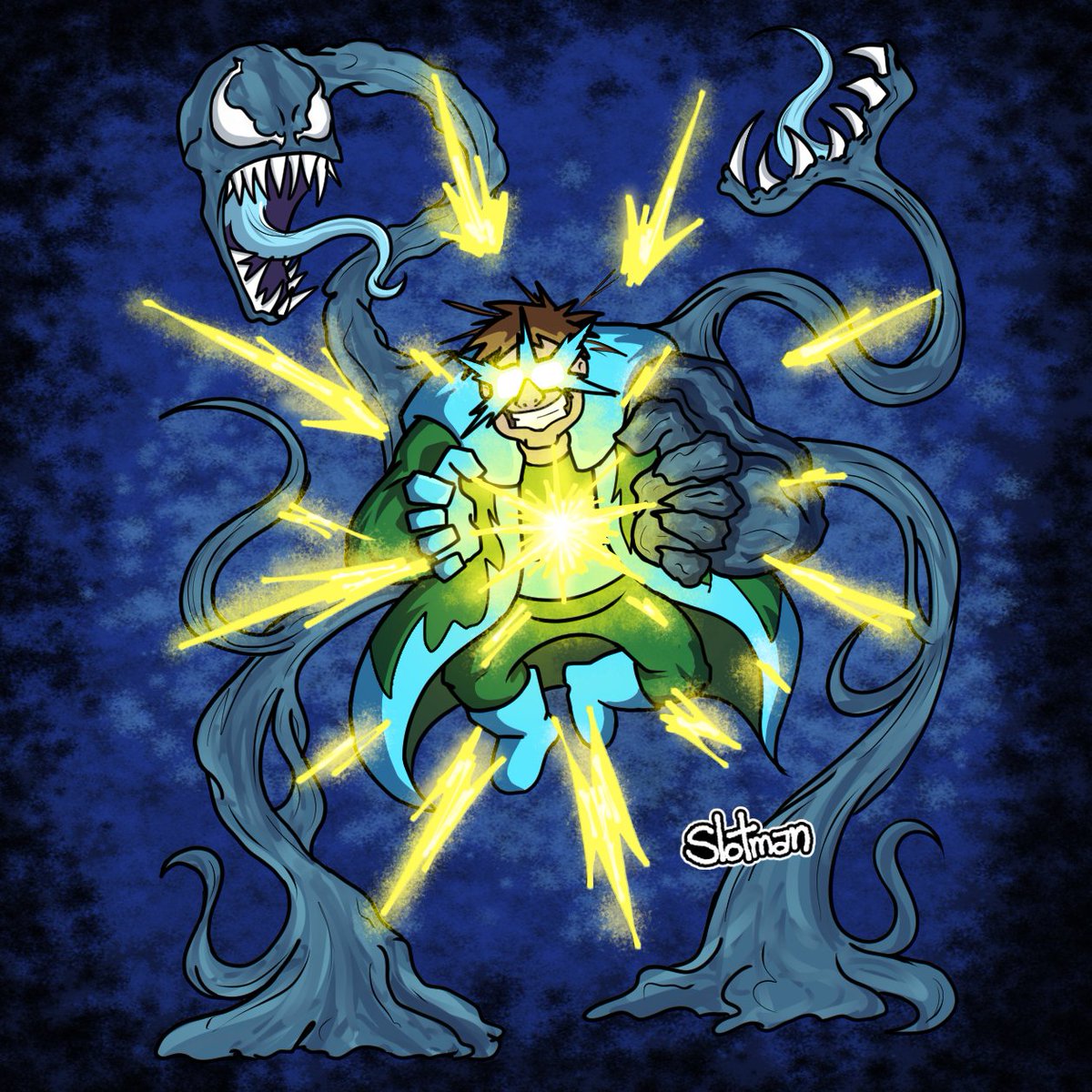 La neta no se cómo se me cruzó  por la mente combinar al DrOctopus, Venom y Electro, pero quedó mamalón xd
#Marvel #Spiderman #Fusion