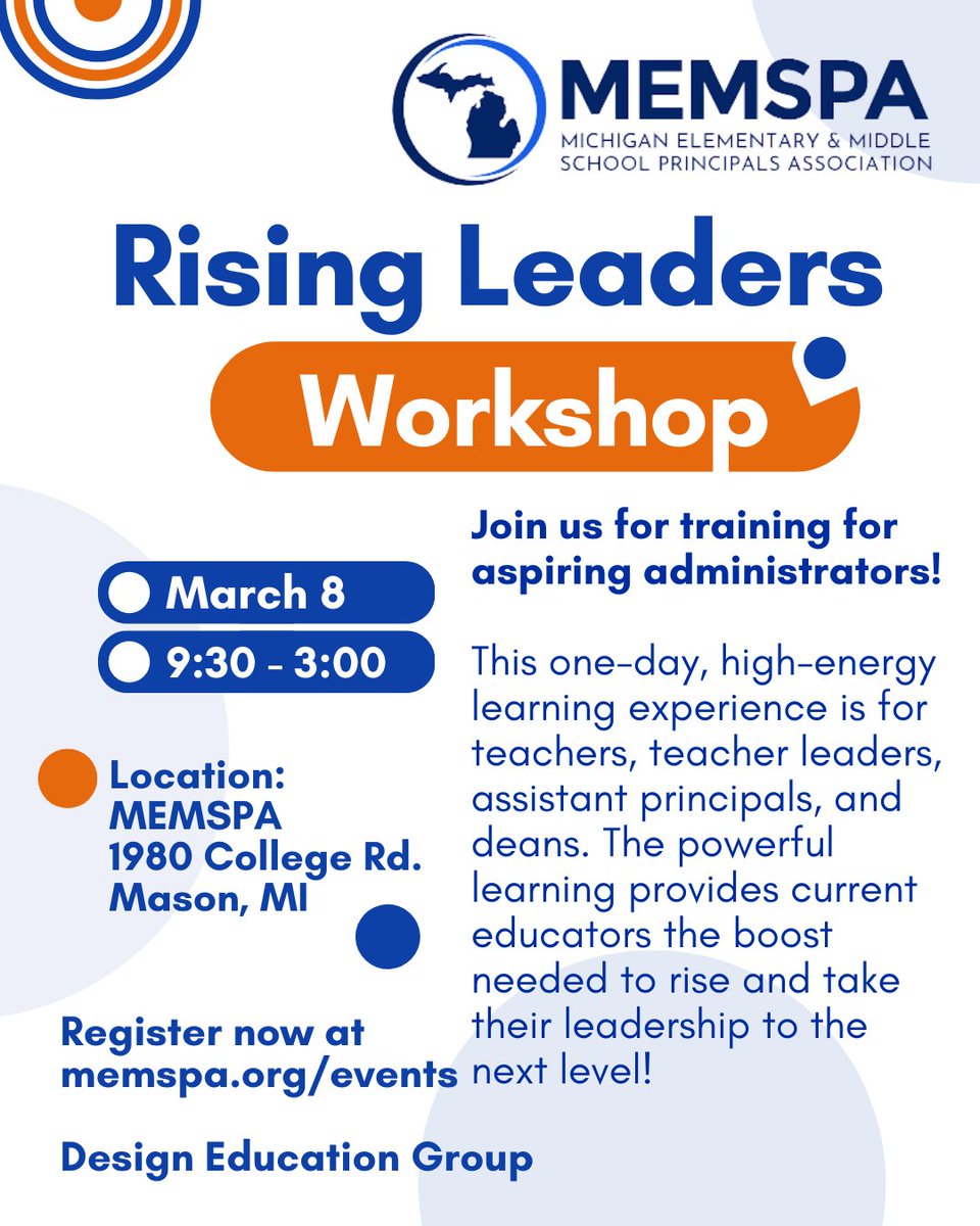 Do you know an aspiring leader you would like to empower? Please share this opportunity with them.  MEMSPA will be hosting Rising Leaders on Saturday, March 8! You can register at memspa.org/event/rising-l…