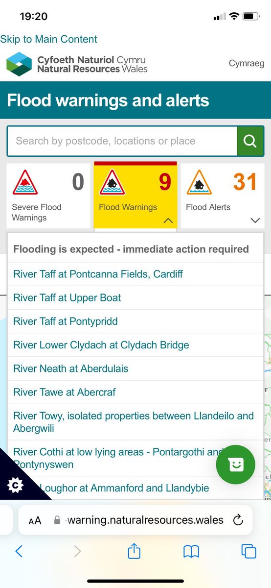 The flood alert for the river Taff has been upgraded to a Flood Warning!