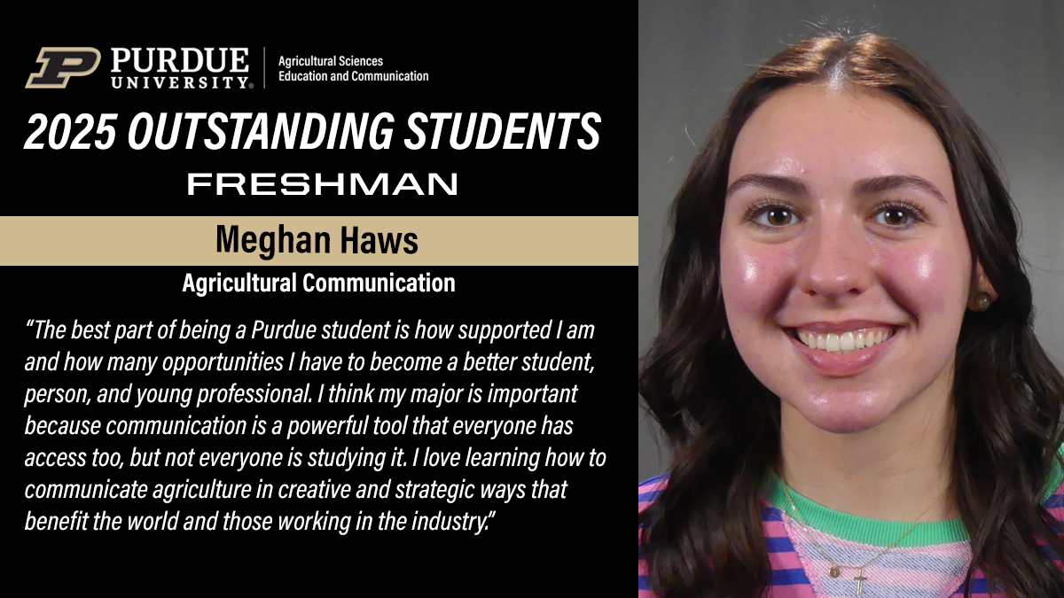 Please join us in recognizing our 2025 ASEC Outstanding Students. <a href="/HawsMeghan93656/">Meghan Haws</a> is our outstanding freshman and is doing great things in <a href="/PurdueAg/">Purdue Agriculture</a> and #PurdueAgCom. bit.ly/4i7ysUT