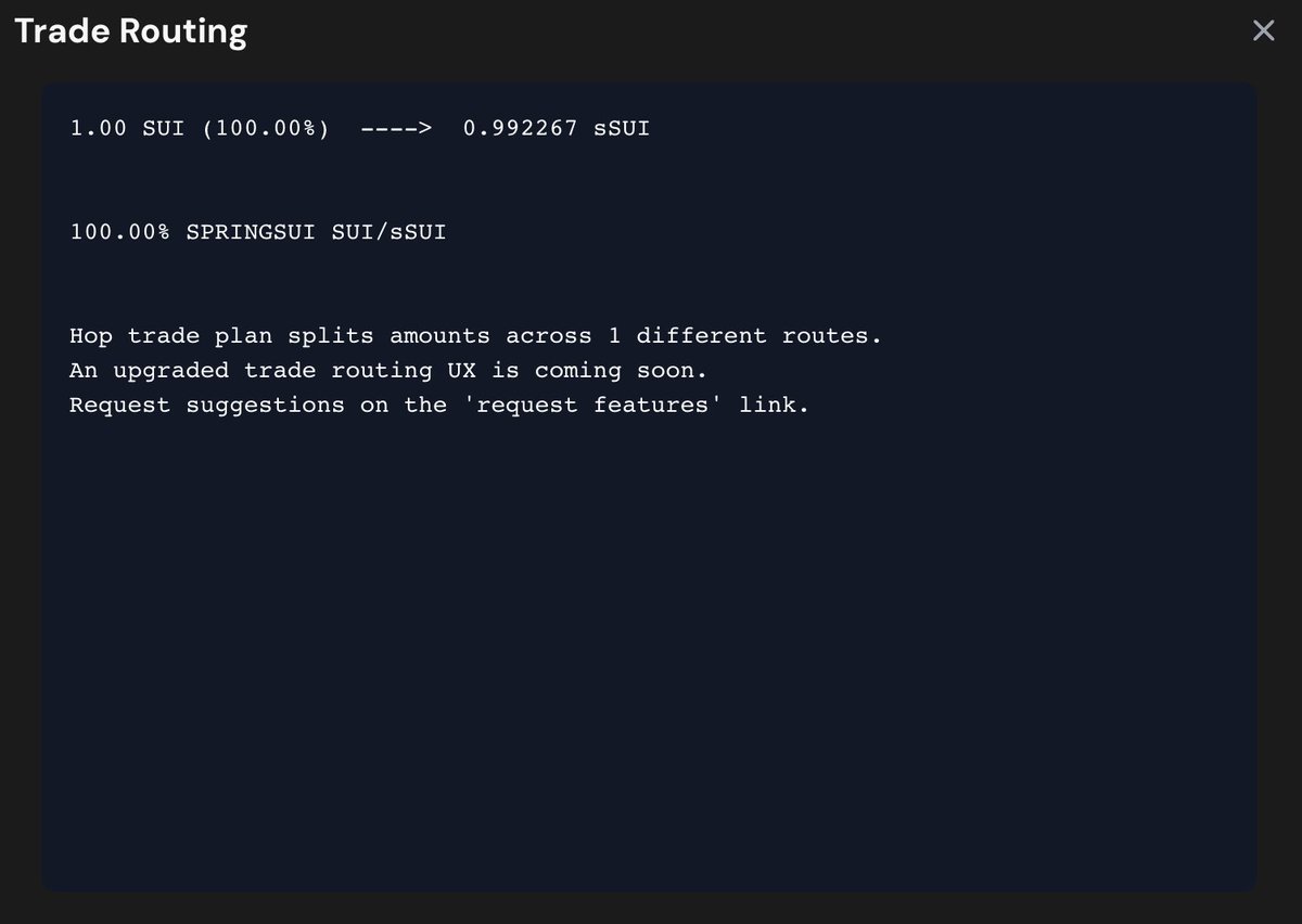 Ahhh, I love staking / un-staking my @SpringSui_
&amp; <a href="/AlphaFiSUI/">AlphaFi</a> Liquid Staked Sui, directly from Hop V3.

<a href="/HopAggregator/">Hop</a> V3 is magic 🪄

We do the work so you don't have to!
