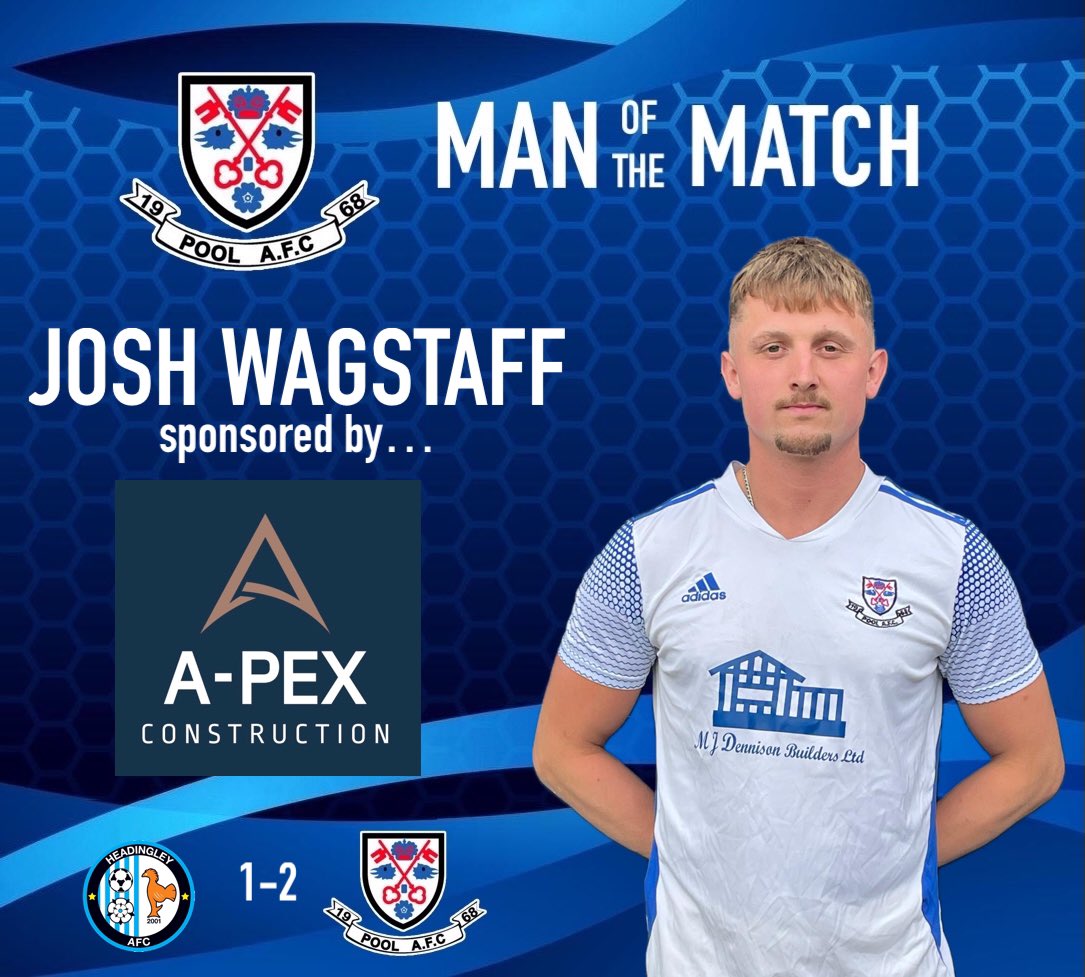 #ManofthMatch in yesterday’s first team win was midfielder Josh Wagstaff, who scored the opener from close range and put in a typically energetic all action display in midfield.

This season Josh is sponsored by @apex_constructionyorkshire thanks to them for their support.
