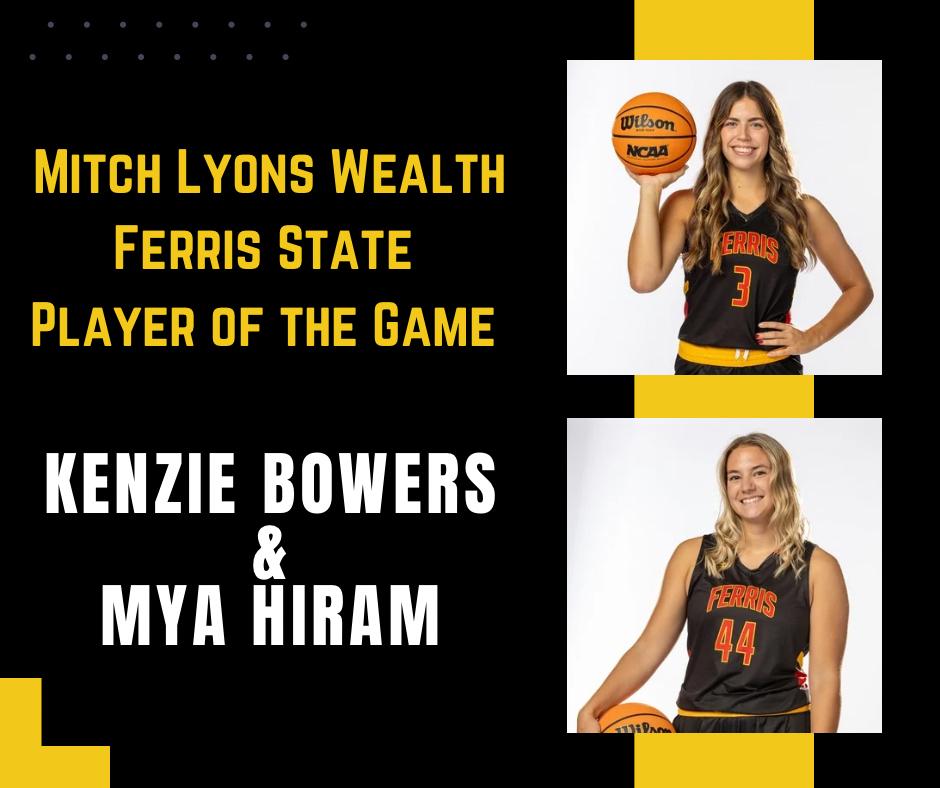 MLW players of the game: Kenzie Bowers &amp; Mya Hiram!

Senior Kenzie Bowers had a triple double with (13pts, 10 rbs, 10 assists).

Junior Mya Hiram led the Dawgs with 25 pts to a 85-76 win over Parkside in a battle for second place in the GLIAC. 

#TeamMLW #FerrisStateWBB #NIL