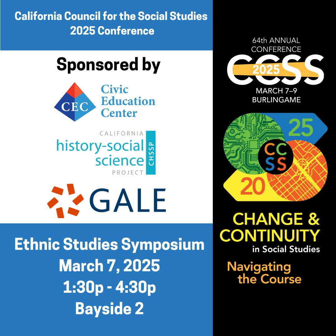 California Council for the Social Studies (@casocialstudies) on Twitter photo #CCSS25 invites you to one of most popular events from last year. The Ethnic Studies Symposium will be in Bayside 2 on March 7th from 1:30p to 4:30p. Collaborate w/ educators to learn about implementing ES in your district. Thank you @c@civicedcenter @chssp_so & <a href="/galecengage/">Gale Cengage</a> #CCSS25 invites you to one of most popular events from last year. The Ethnic Studies Symposium will be in Bayside 2 on March 7th from 1:30p to 4:30p. Collaborate w/ educators to learn about implementing ES in your district. Thank you @c@civicedcenter @chssp_so & <a href="/galecengage/">Gale Cengage</a>