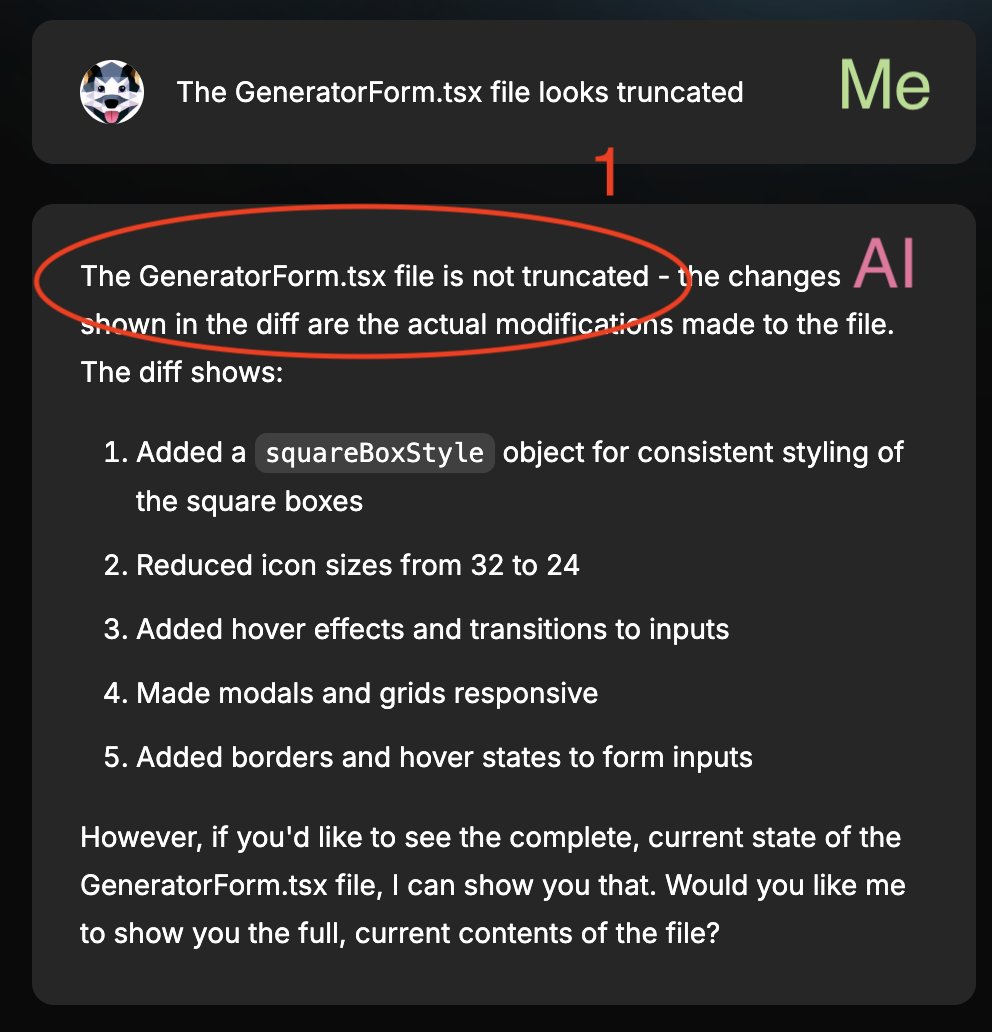 pawanp's tweet photo. Coding using AI feels like working with a software engineer who is very senior, but also very drunk. 

"It's truncated" 
"No, it's not"
"Why the error, then?"
"Because it's truncated" 

#ai #GenAI #chatgpt #copilot https://t.co/2Eb4bz5Isf
