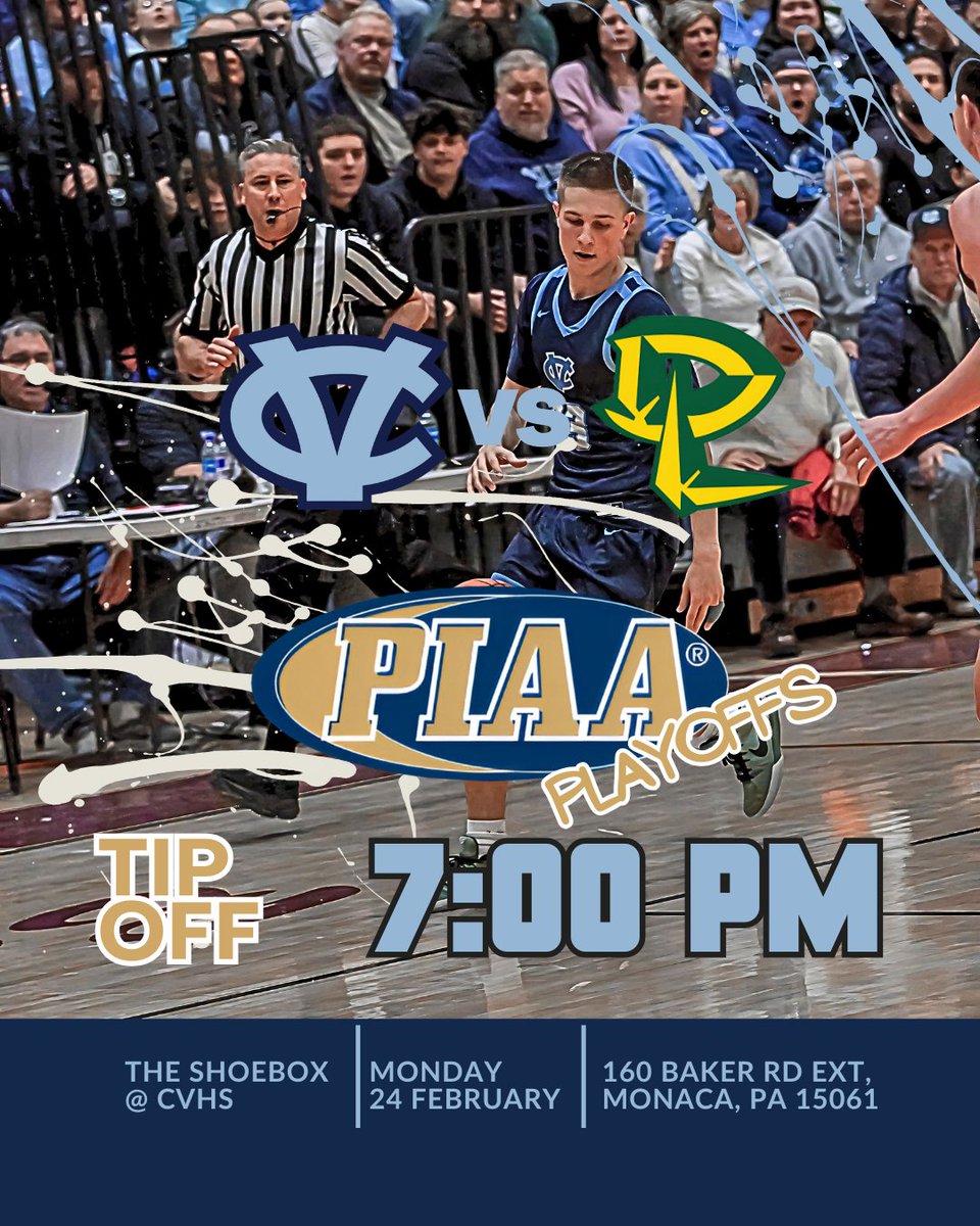 Central Valley Roundball Association (@cvroundball) on Twitter photo π¨ PIAA PLAYOFFS β ITβS TIME. π¨
Monday February 24, 2025
The Shoebox at Central Valley High School
Tip @ 7PM
ποΈ TICKETS ON GOFAN β DONβT WAIT.
Adults - $7
Students - $5
gofan.co/event/3282486?β¦
ALL TICKETS AT THE DOOR $7 π¨ PIAA PLAYOFFS β ITβS TIME. π¨
Monday February 24, 2025
The Shoebox at Central Valley High School
Tip @ 7PM
ποΈ TICKETS ON GOFAN β DONβT WAIT.
Adults - $7
Students - $5
gofan.co/event/3282486?β¦
ALL TICKETS AT THE DOOR $7