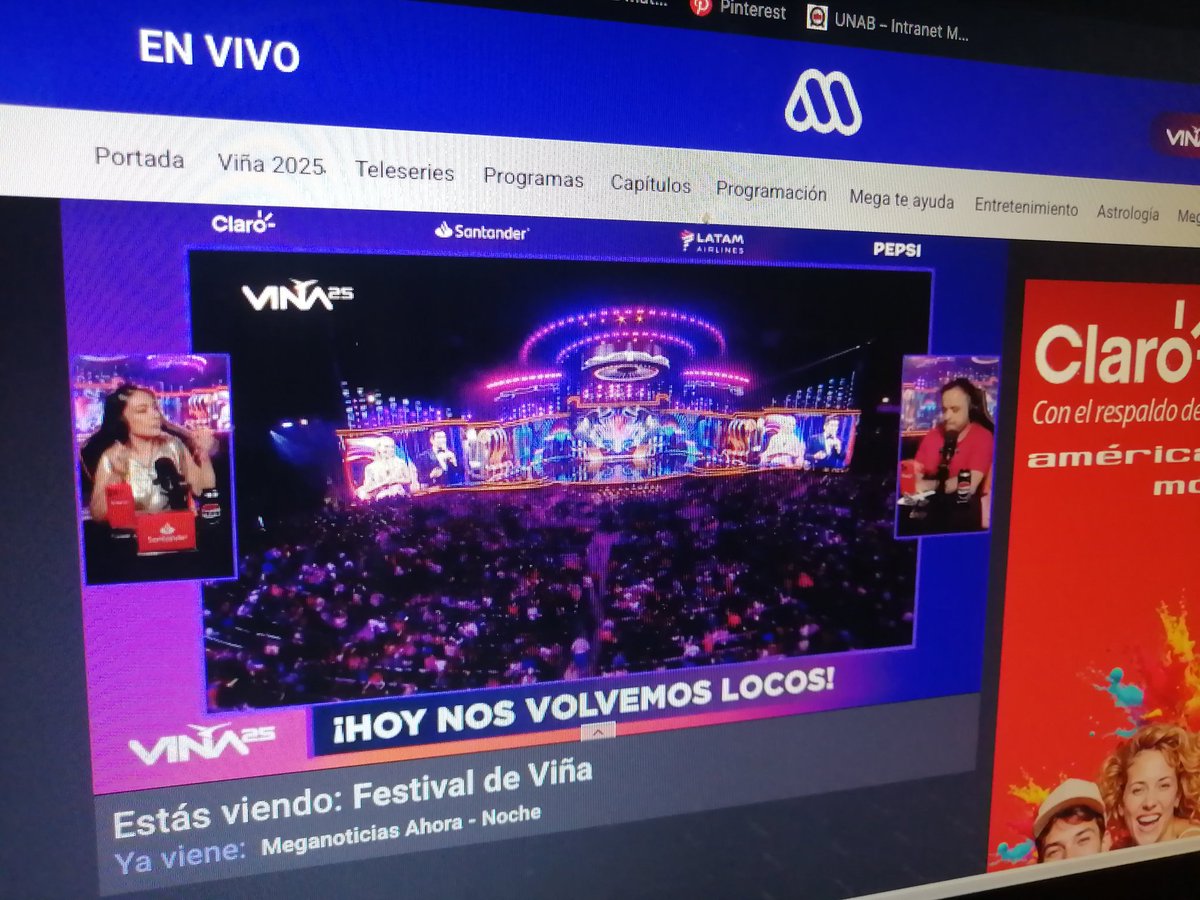 DanielaBiones's tweet photo. @Mega @bizarrolivecl @vinadelmar
Que lata estar escuchando a dos personas en la señal en vivo de @Mega y no poder ver y disfrutar el show. https://t.co/xwS309SlPo