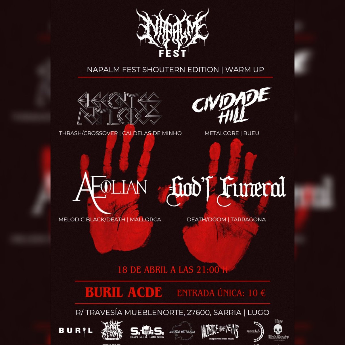 ☢️ NAPALM FEST Southern edition Warm up en Buril Acde Sarria Lugo. Próximo viernes 18 de Abril.
#fest #festivalsolidario