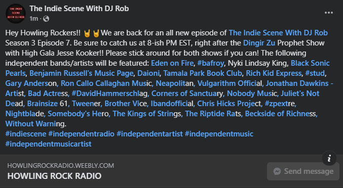 It is this Wednesday night, be sure to tune in!! howlingrockradio.weebly.com