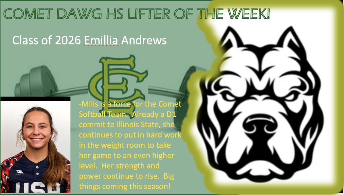Three Comet Dawgs this week!  The first is Comet Softball Standout <a href="/emilliasandrews/">Emillia (Mills)</a>!