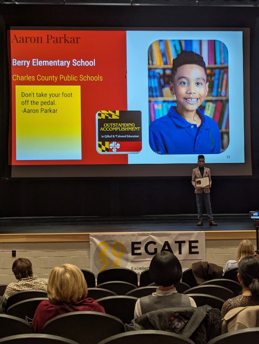 LAMcLaud's tweet photo. So incredibly proud of our remarkable 4th grader, Aaron Parkar!
This weekend, Aaron was recognized for  earning the Individual Outstanding Student Accomplishment in Gifted and Talented Education from the Maryland Gifted and Talented Advisory Council. 
Adding to that, Aaron is our Carson Scholar nominee AND a contributing member of our 4th grade math team and MESA team. 
His talent is endless! 🎉
@berryjaguars @CCPSGIFTED @RealBenCarson