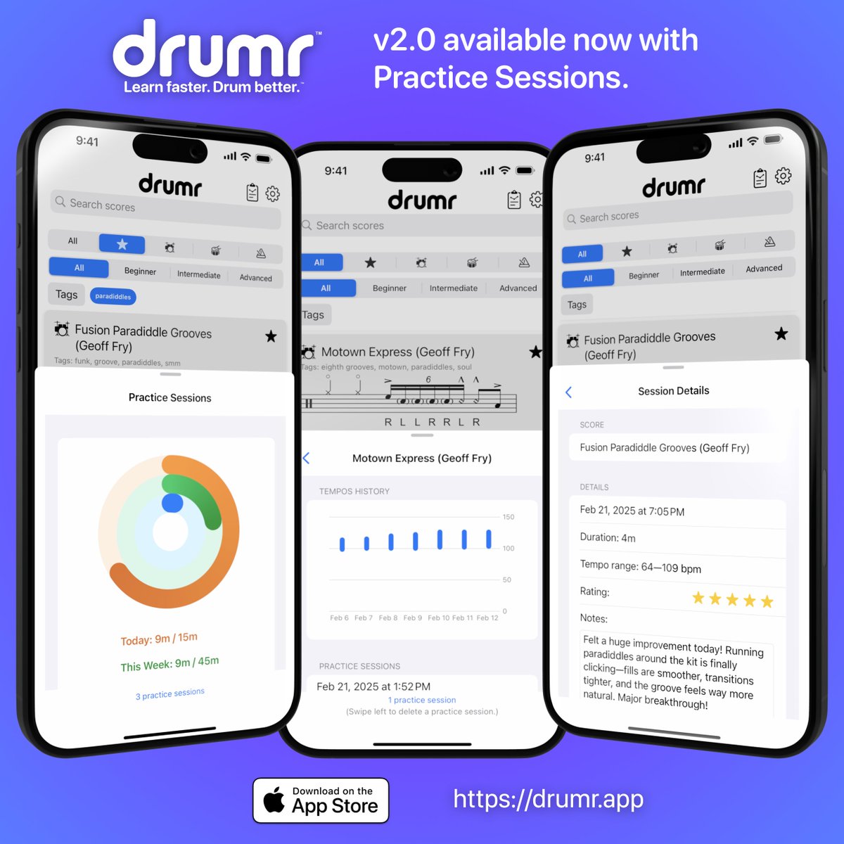 Drumr v2.0 is available now with Practice Sessions. Stay on track &amp; track your success!

drumr.app

Happy drumming!

#DrumKit #DrumPractice #DrummerLife #DrumGrooves #DrumFills #DrumCommunity #DrumGoals