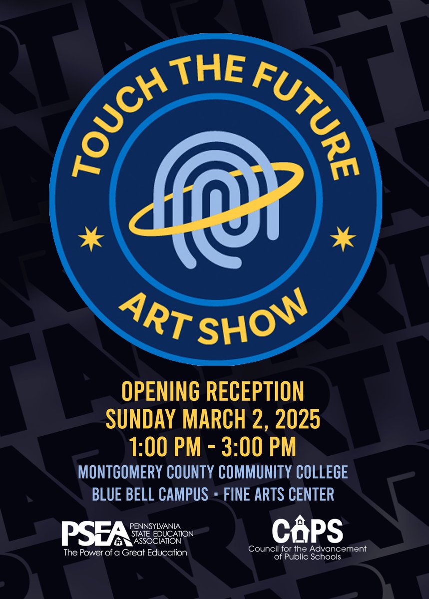 Congratulations to the 21 North Penn HS art students who will be exhibited at the 38th Annual PSEA “Touch the Future” Art Show. 
•Opening reception celebration: Sunday, March 2 from 1-3pm 
•Montgomery County Community College, Fine Arts Center, Blue Bell