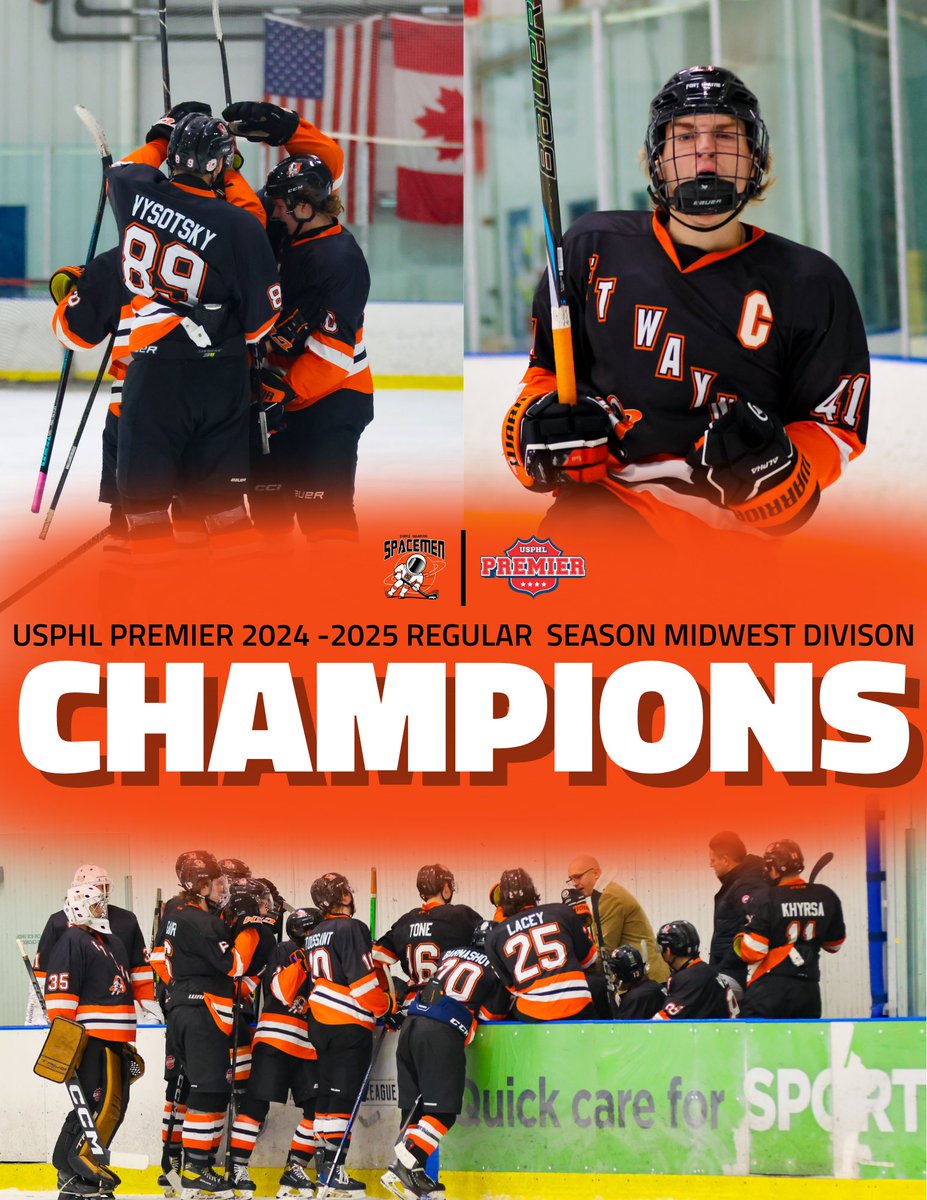 FWSpacemen's tweet photo. Our first space mission has reached it’s destination: USPHL Premier 2024-2025 Regular Season Midwest Division Champions🚀 

Next stop: Playoffs where we get a first round bye and are on an 11 game win streak! https://t.co/RseMxXAgGe
