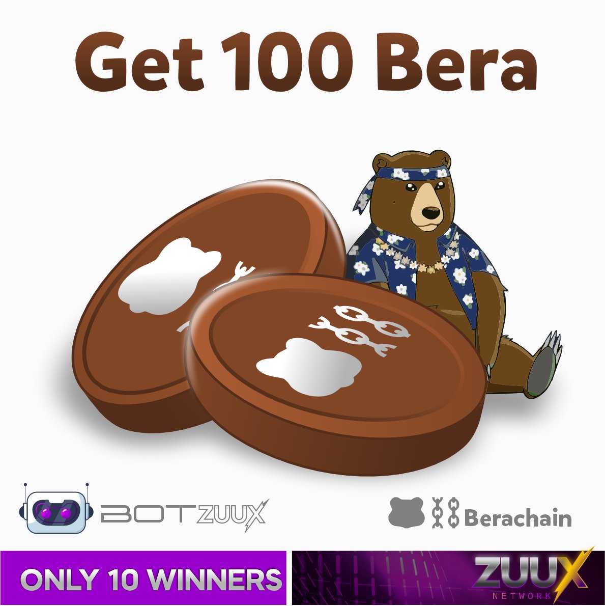 🎉 Win 100 BERA with Bot Zuux and Berachain!
🔥 Only 10 winners will have the chance to get these exclusive tokens!

🚀 Are you ready to take your crypto adventure to the next level?

Requirements you must meet 40,000 points to participate

t.me/zuux_chain_bot

#Berachain