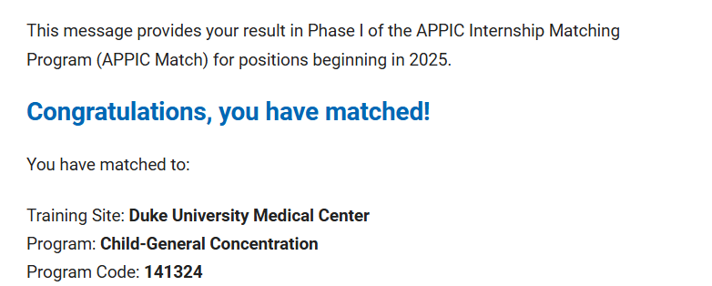 EmilyRosentha16's tweet photo. Incredibly excited (and grateful) to share that I'll be completing my pre-doctoral internship at Duke Med School!! #APPICMatch https://t.co/OAw8rxJ9k9