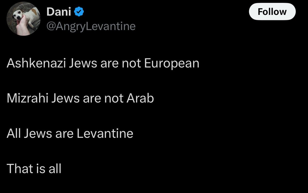 9mm_Scropion's tweet image. A Yemeni jew is from Yemen.
A Moroccan jew is from Morocco. 
A Iraqi jew is from Iraq. 
A Indian jew is from India. 
A Syrian jew is from Syria (Levant) 
A European jew is from Europe. 

That is all.