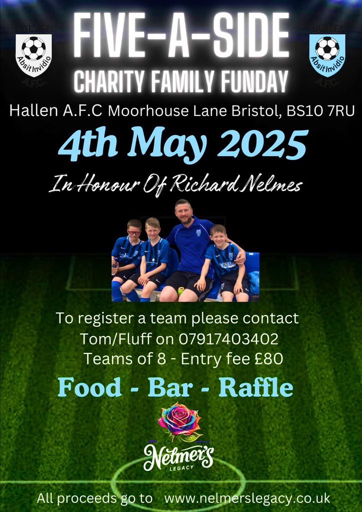 CHARITY 5 a SIDE  TOURNAMENT AT HALLEN AFC ⚽️ 🏆 

PLEASE RT 💙🖤