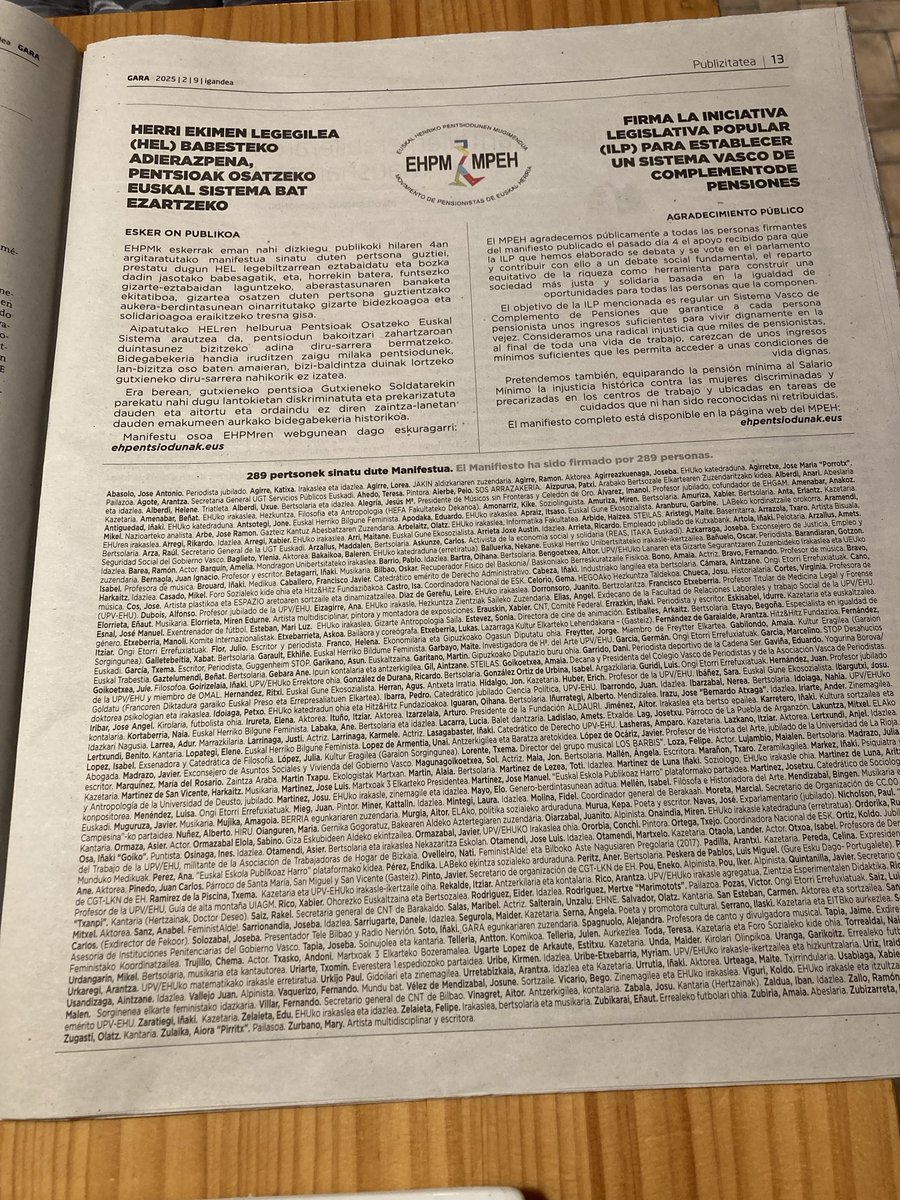 Els bascos demanen una llei que aprovi el complement de les pensions per l’alt cost de la vida allà 
Perquè no aquí ?