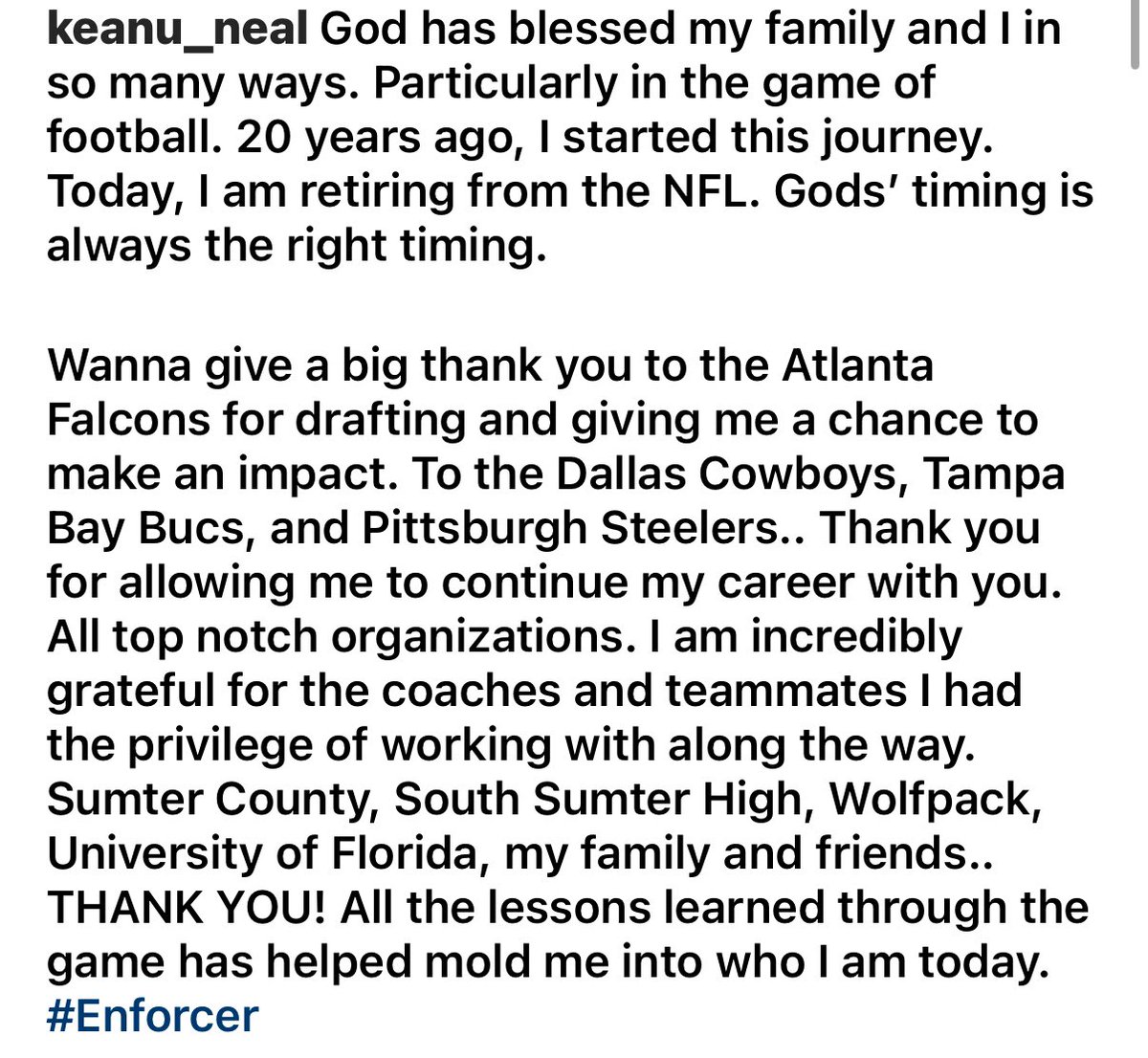 RapSheet's tweet image. Former first-round safety and Pro Bowler Keanu Neal announces his retirement.